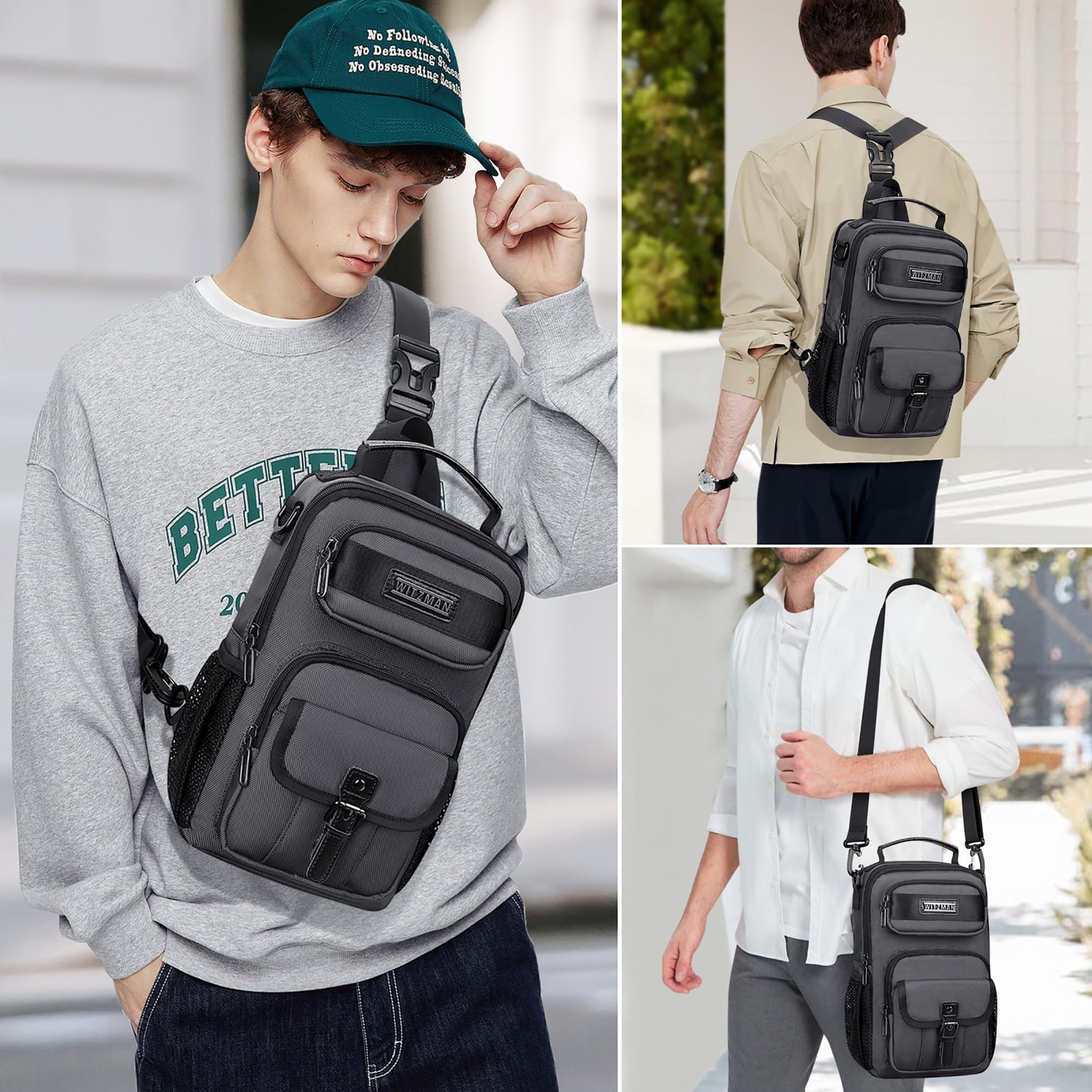 Sling Bag for Men Convertible Sling Backpack with USB Charging Port
