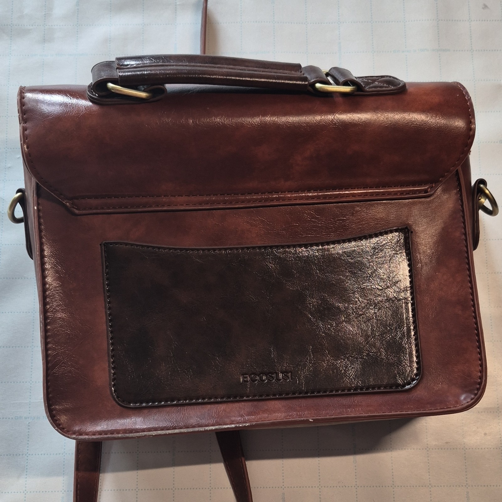ECOSUSI Brown Messenger Bag Buckle/Zip/Push Lock Adjustable Strap Business