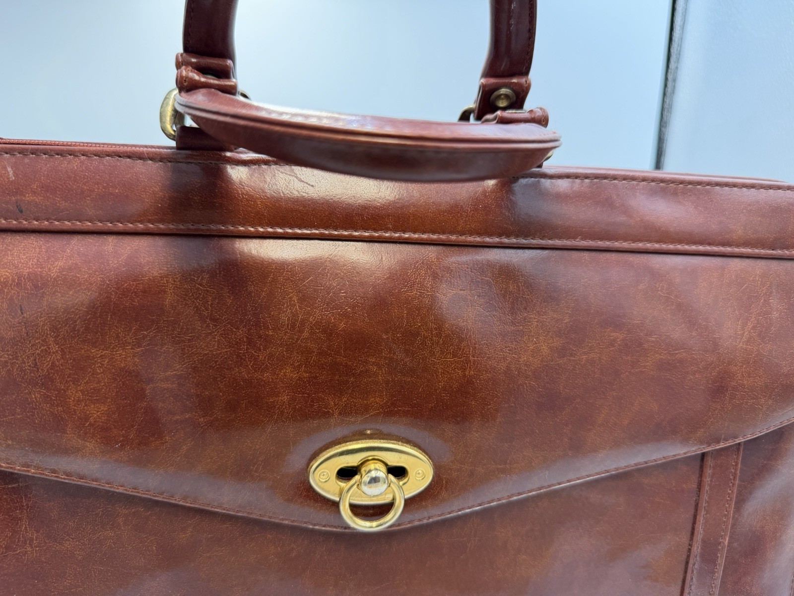 Brown Vintage Jackson Leather Briefcase Bag Double Top Handles