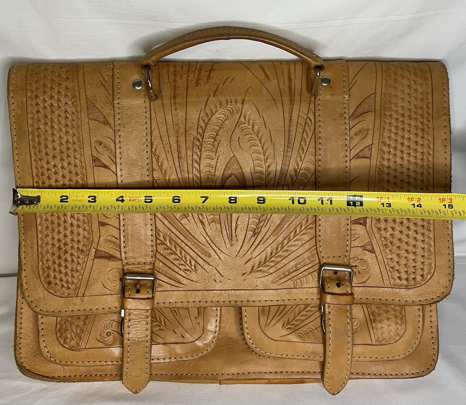 Briefcase Hand Tooled Western Leather Bag Laptop Ropin West *No Shoulder Strap