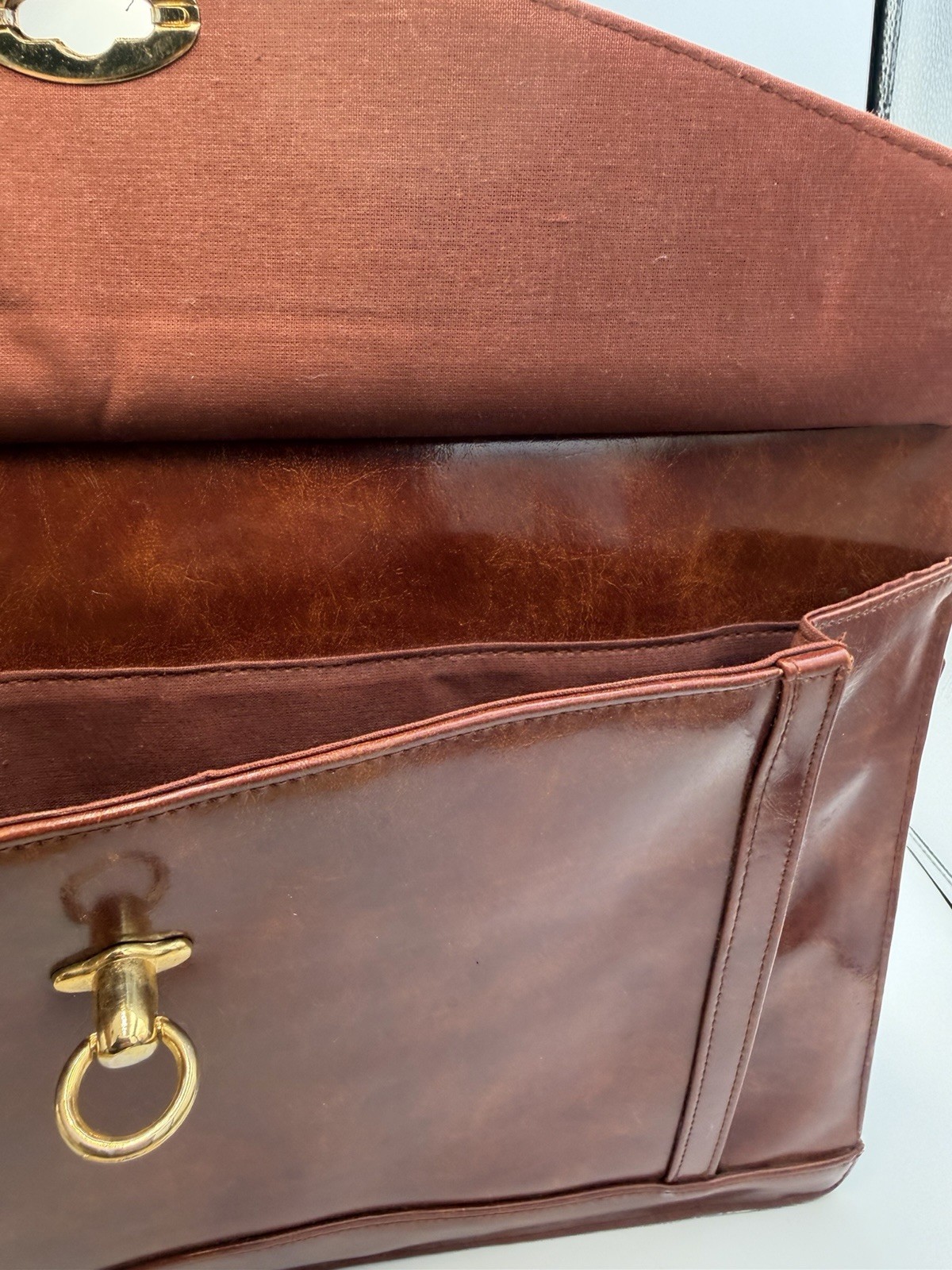 Brown Vintage Jackson Leather Briefcase Bag Double Top Handles