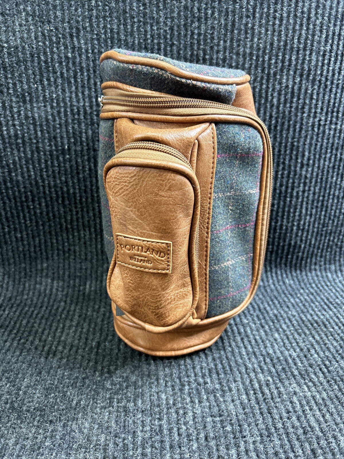 Portland Men’s Golf Washbag Tweed Green and Brown Lined Designed in Ireland