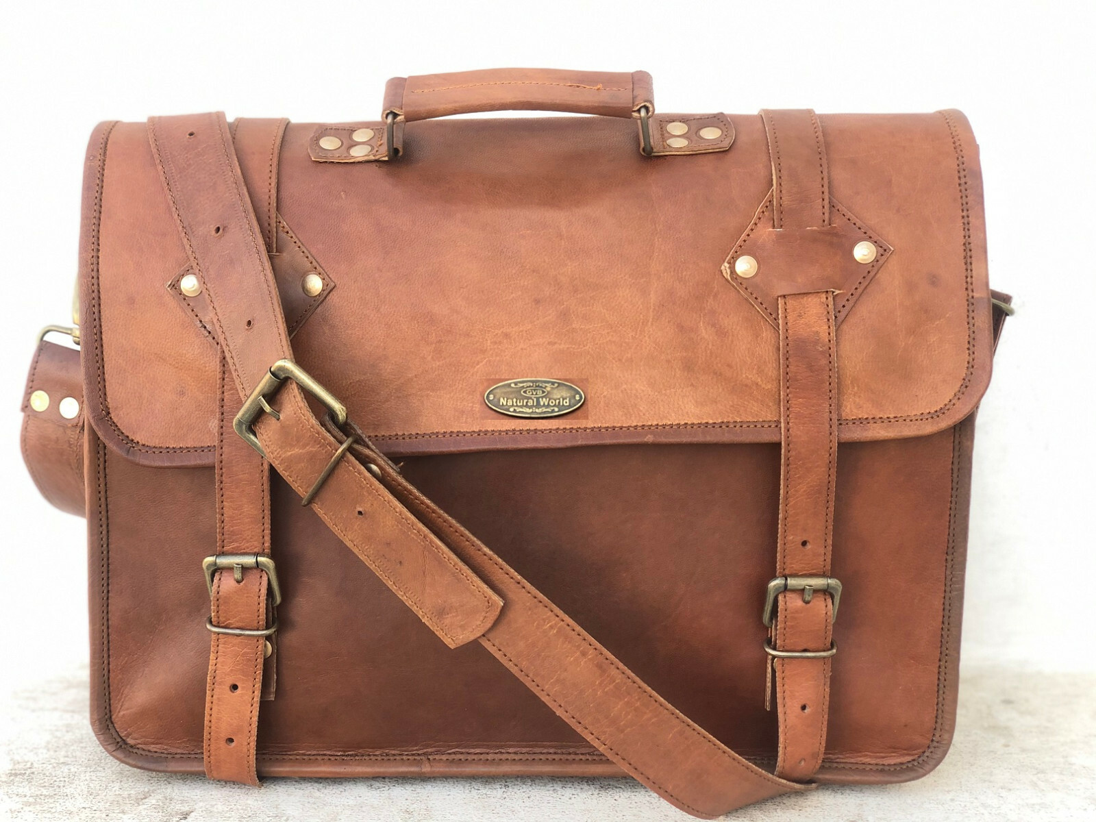 Camel Hide Men’s Messenger Laptop Handmade Briefcase Satchel Vintage Genuine New