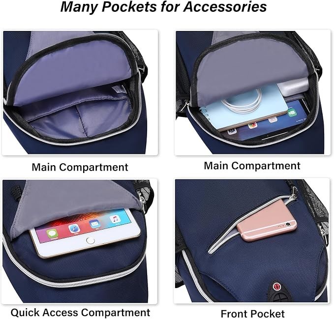 Navy Blue Unisex Multi-Pocket Sling Crossbody Shoulder Daypack Backpack Bag