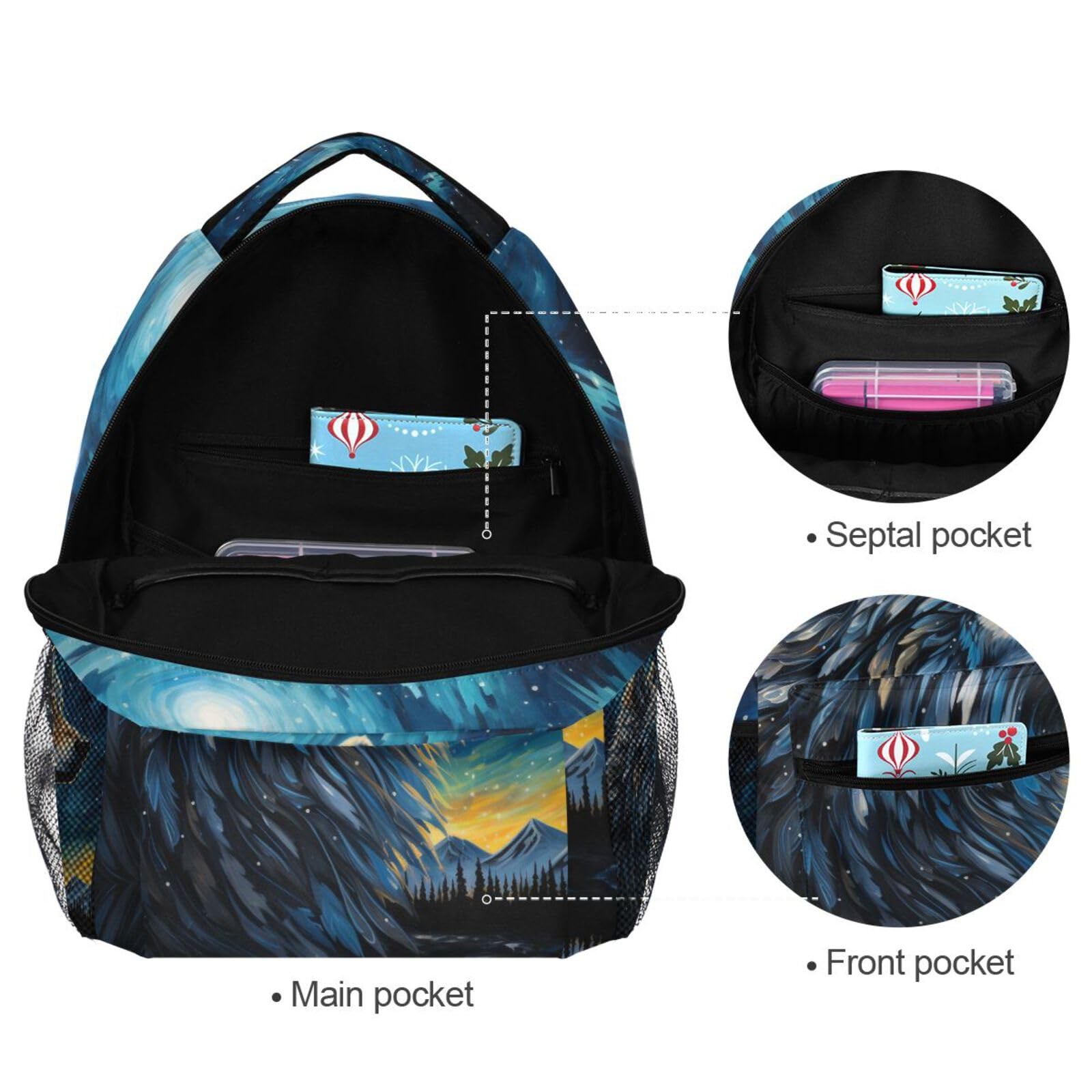 Wolf Blue Starry Sky Backpack Fits 3rd/4th/5th Grade Bookbag Travel Laptop