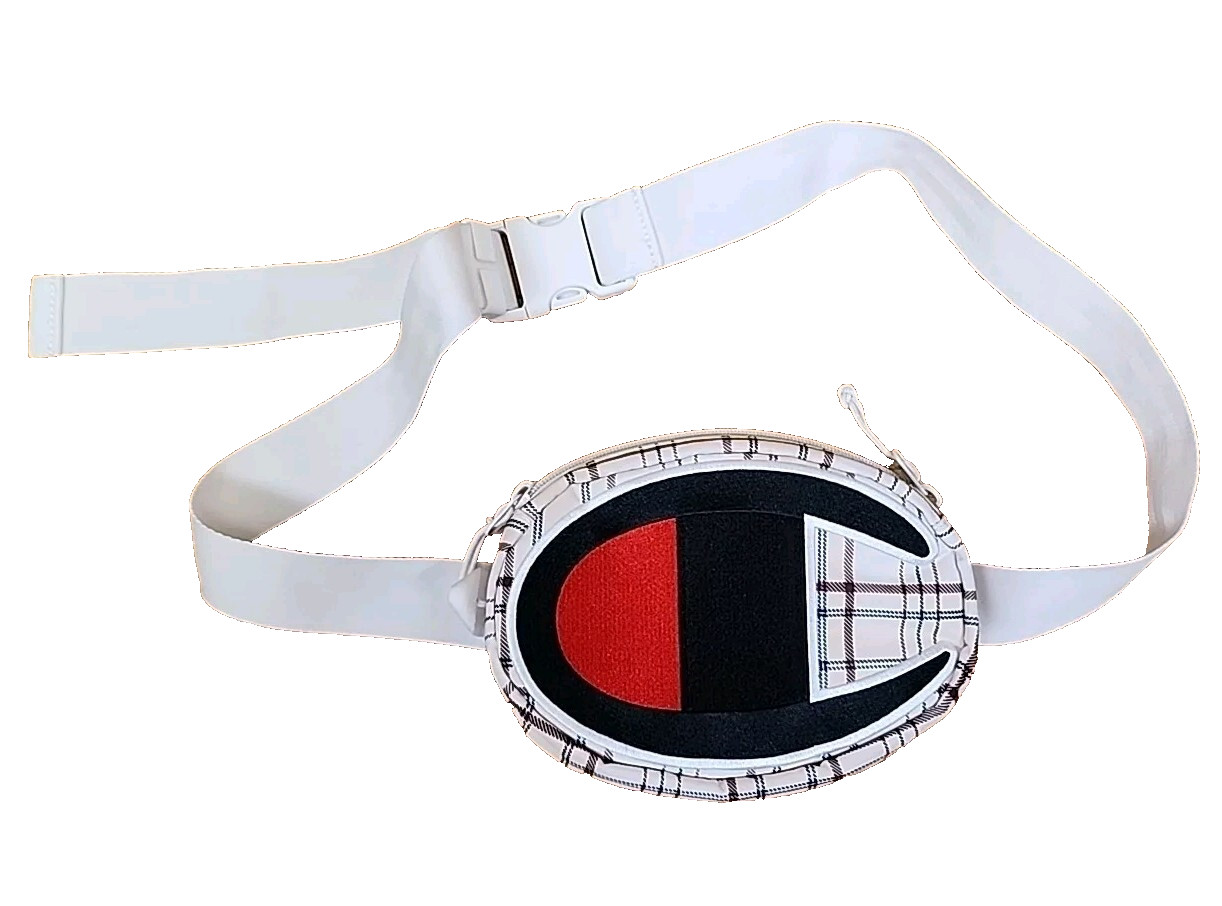 Champion Fanny Prime Waist Pack Bag LOGO Purse Beige Brown Black Plaid Print R2