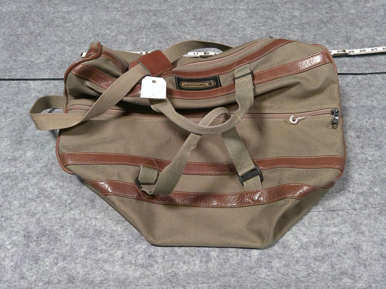 Vintage Samsonite Brown Tweed Overnight Carry On Shoulder Bag Adjustable Strap