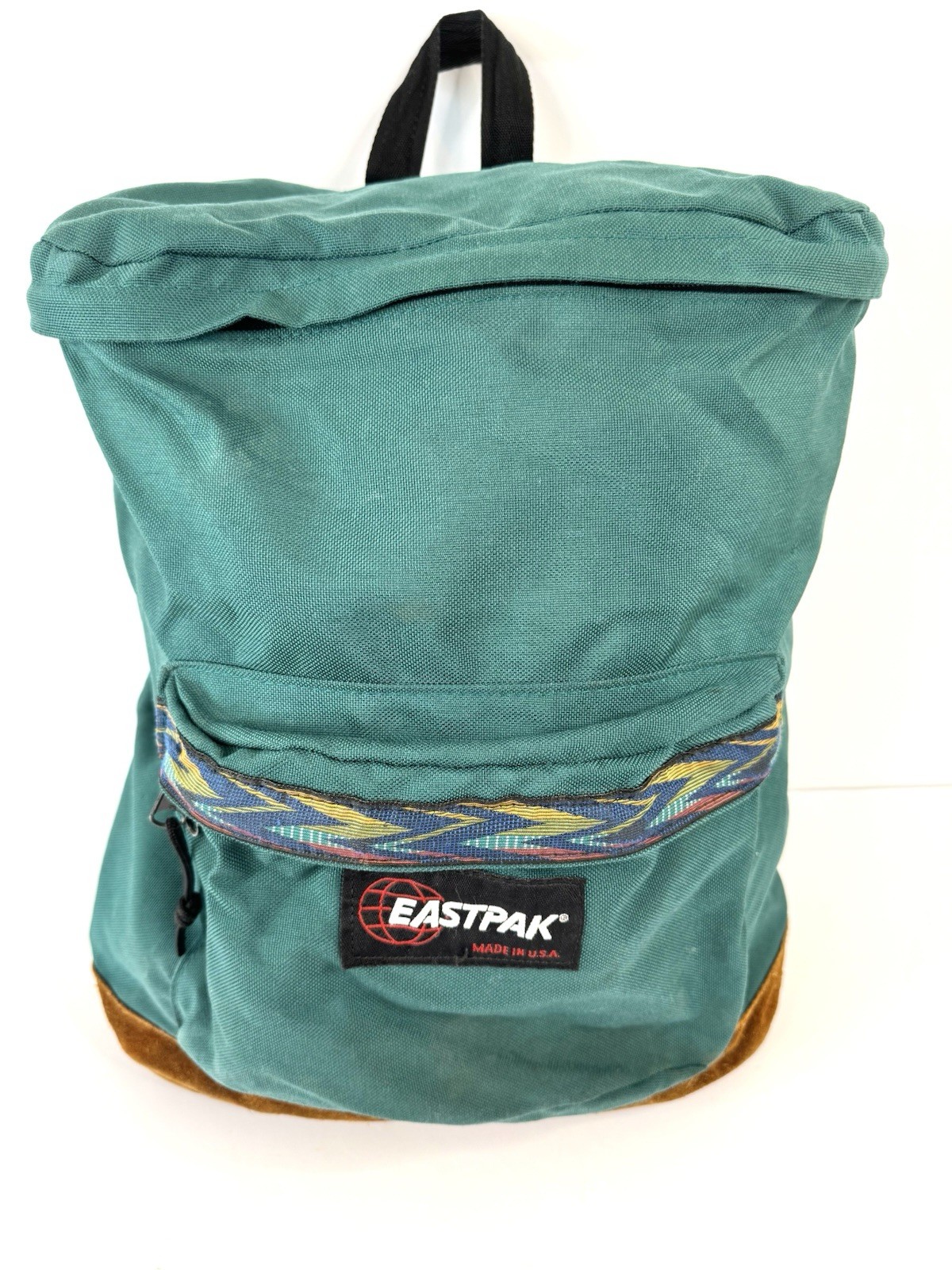 Vtg 90’s Eastpak Suede Leather Bottom 0835 Green Backpack Tribal Western Bookbag