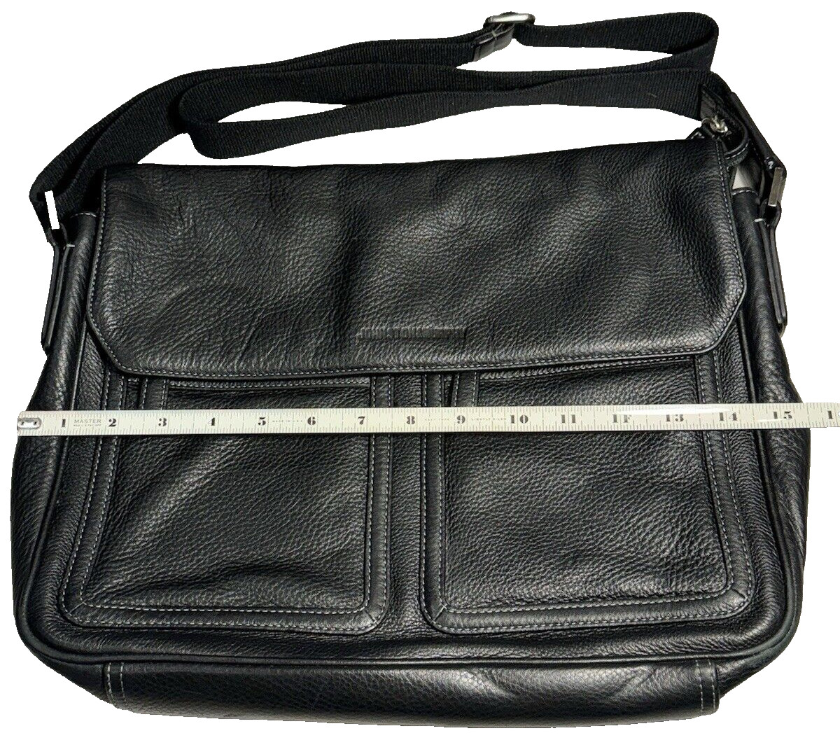 Johnston & Murphy Soft Black Leather Zip Top Briefcase Laptop Messenger Bag