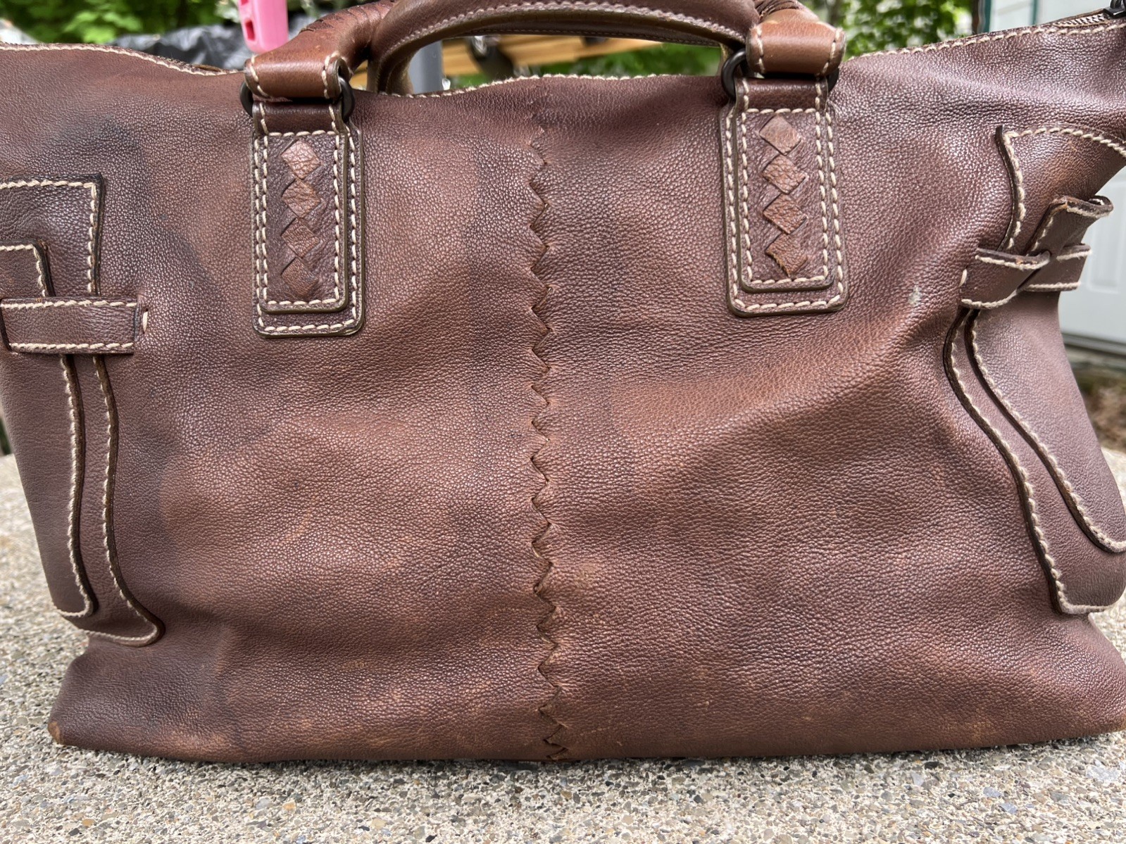 BOTTEGA VENETA Brown Leather Men’s Unisex Bag intrecciato RARE Used