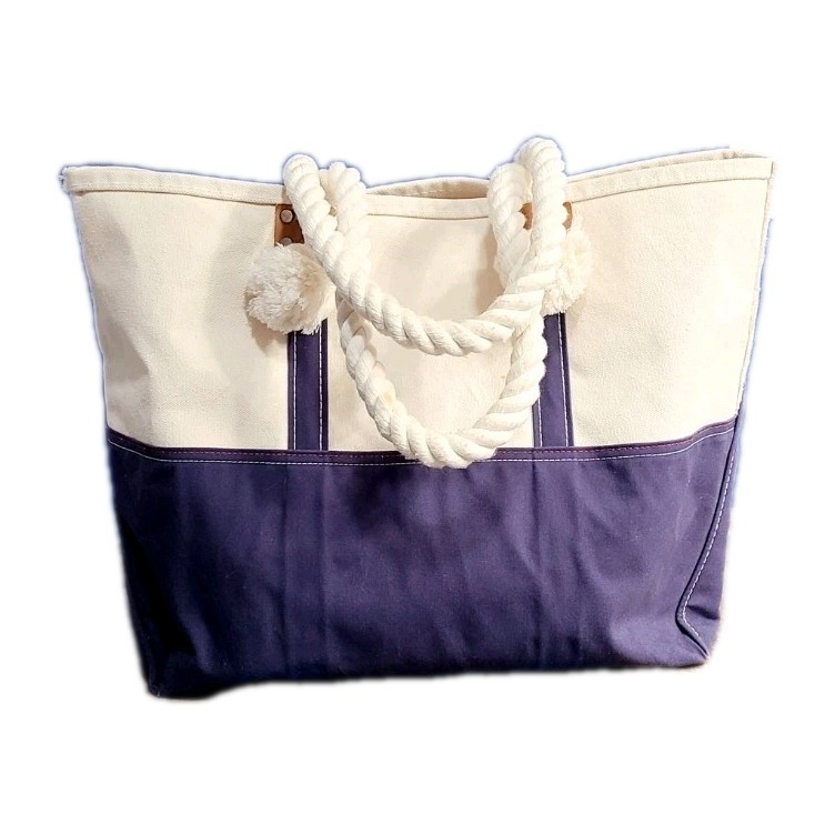 LL Bean Boat & Tote Signature Bag USA Made Canvas Rope Straps Nautical Beach