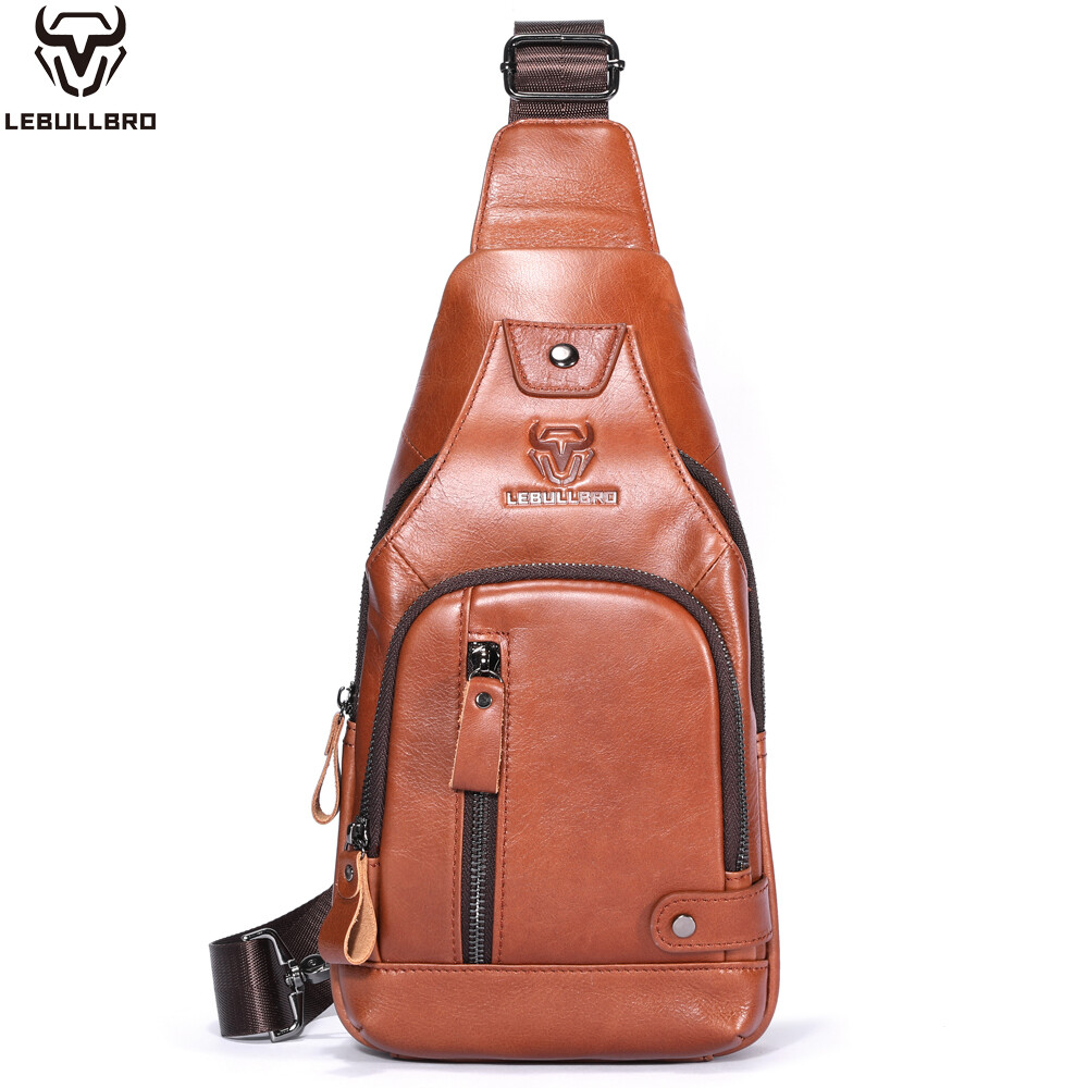 Men Chest bag Sling Backpack Crossbody Bag Shoulder Bag 100% Genuine Leather LL