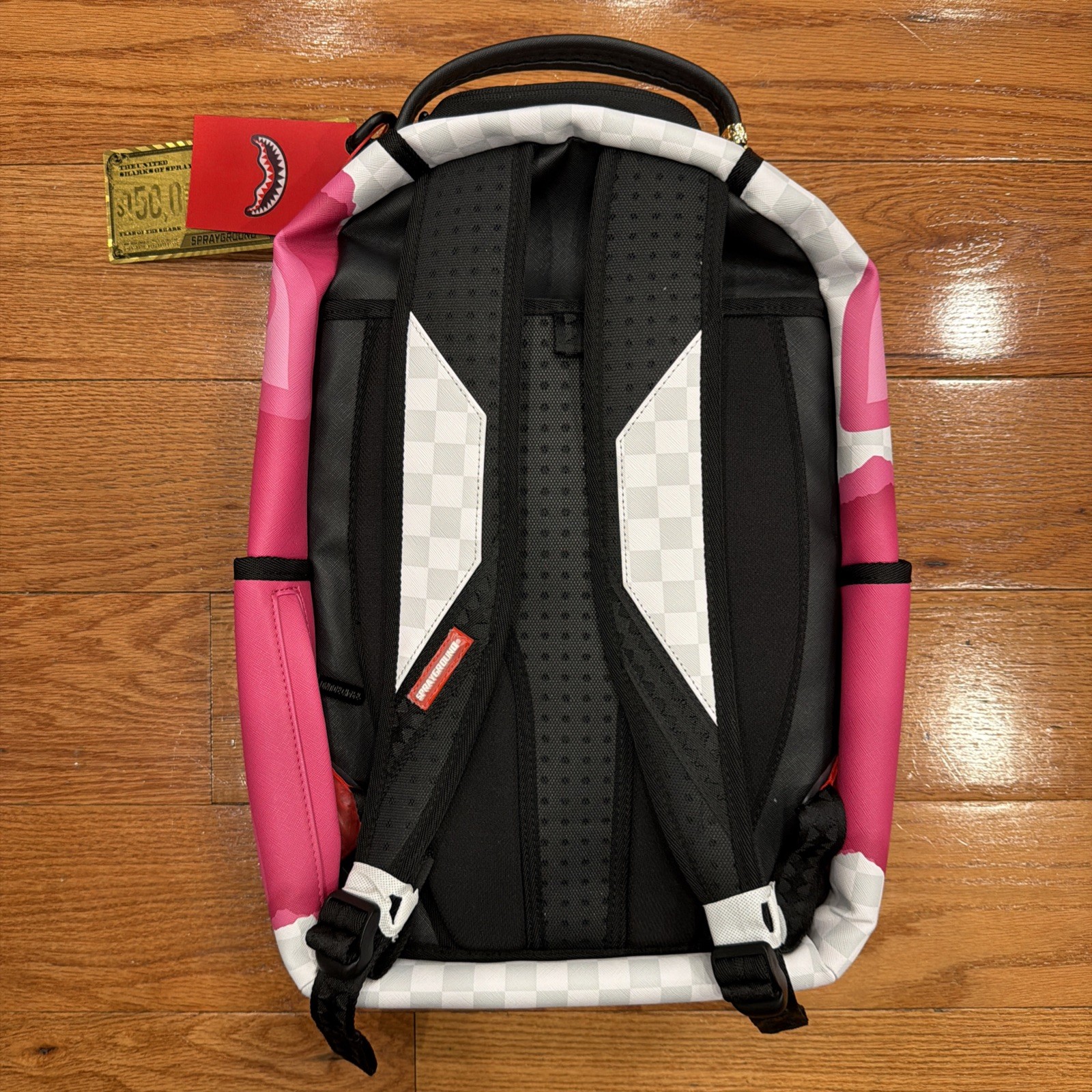 Sprayground Unmasked Backpack 3D Check Large Bookbag Pink White