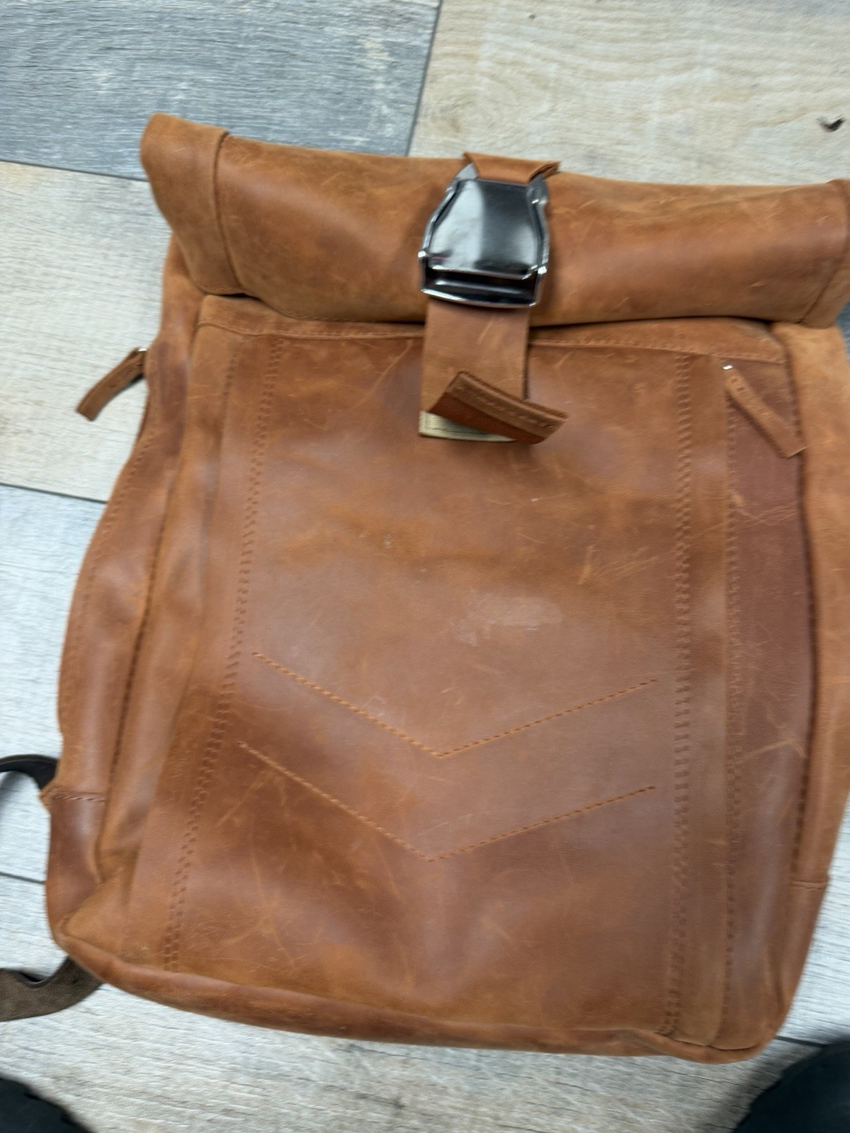 Men’s Brown Roll-Top Backpack Buckle & Zip Closure with Outer Pockets