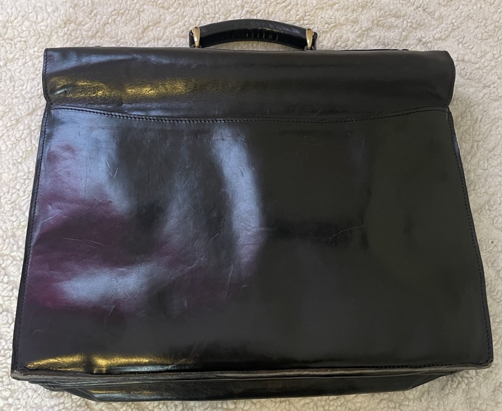 Vintage Bosca Old Leather Briefcase Flap over 3 Gusset Shoulder Bag