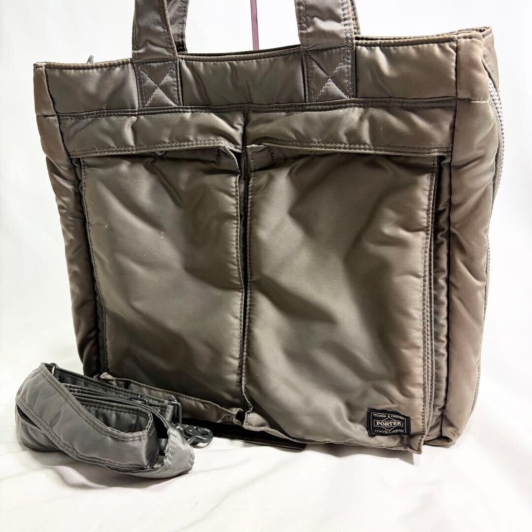 Porter Tanker 2Way Tote Bag Gray Nylon Expandable Large Capacity A4 Mens Bag