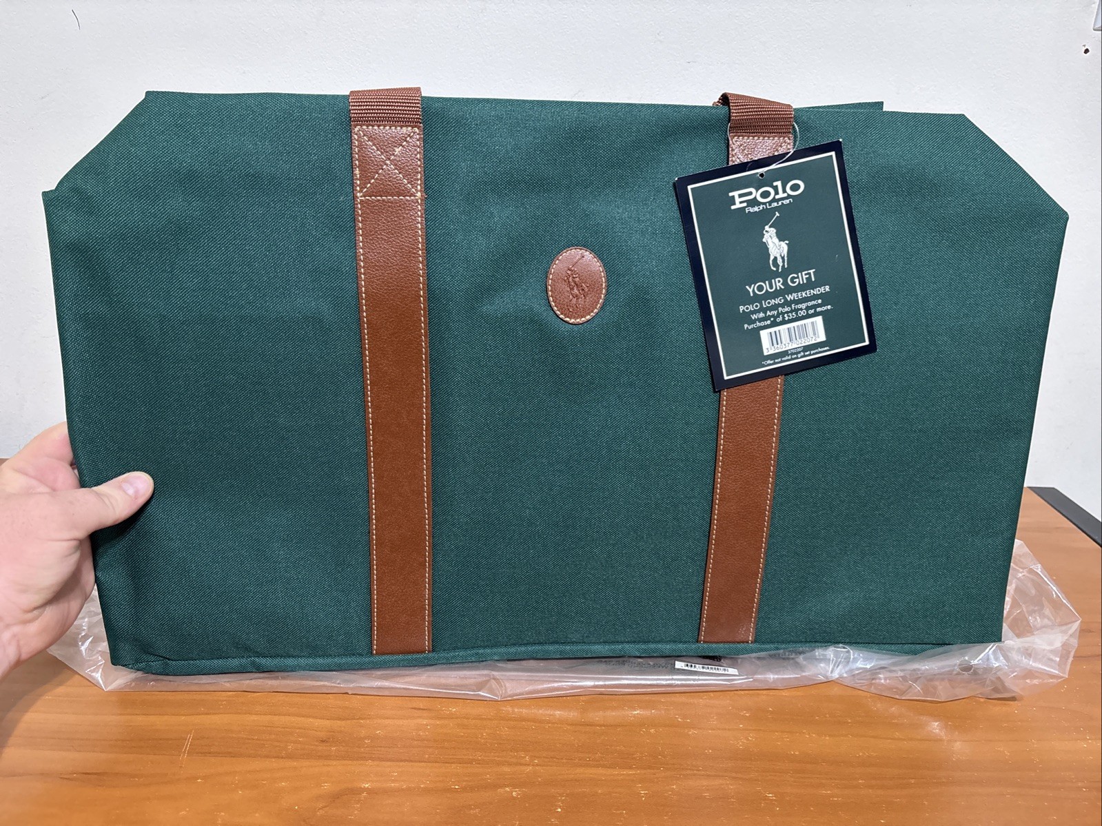 Polo Ralph Lauren Polo Long Weekender Duffle Bag Green and Brown New With Tags