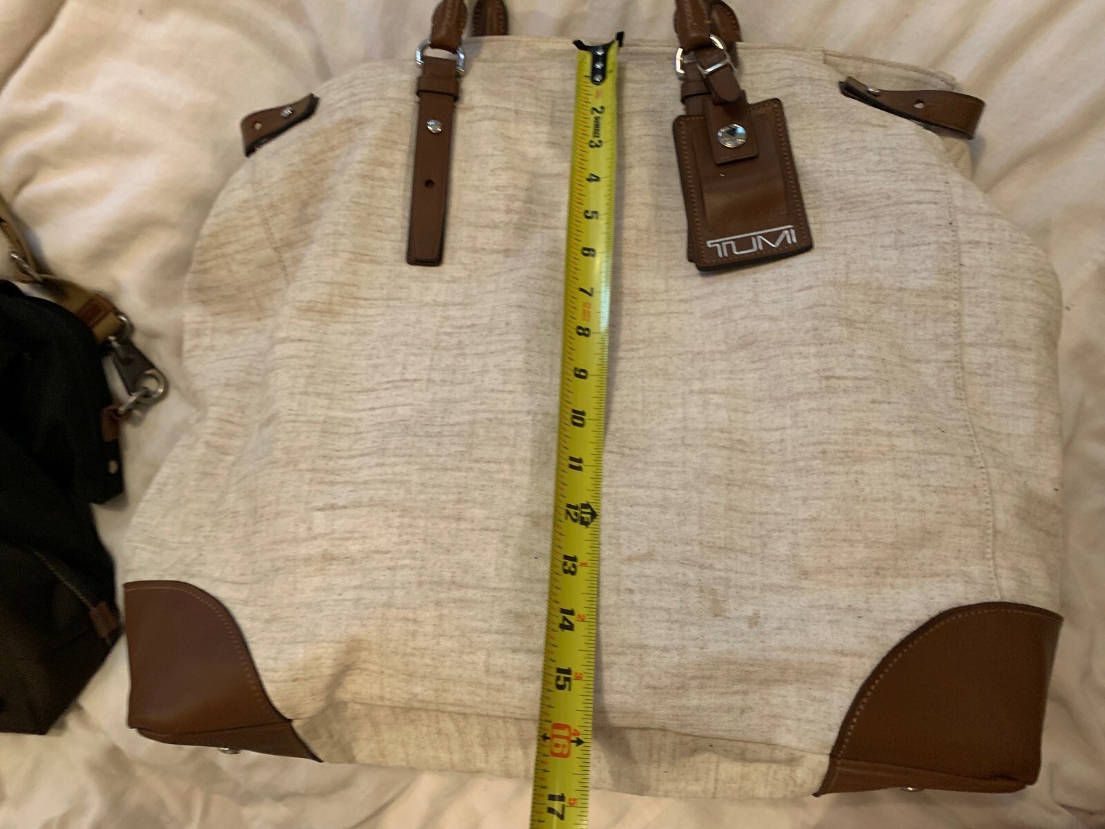 TUMI Alpha Linen Leather Travel Duffle Carry on Bag Tote Weekender Suitcase