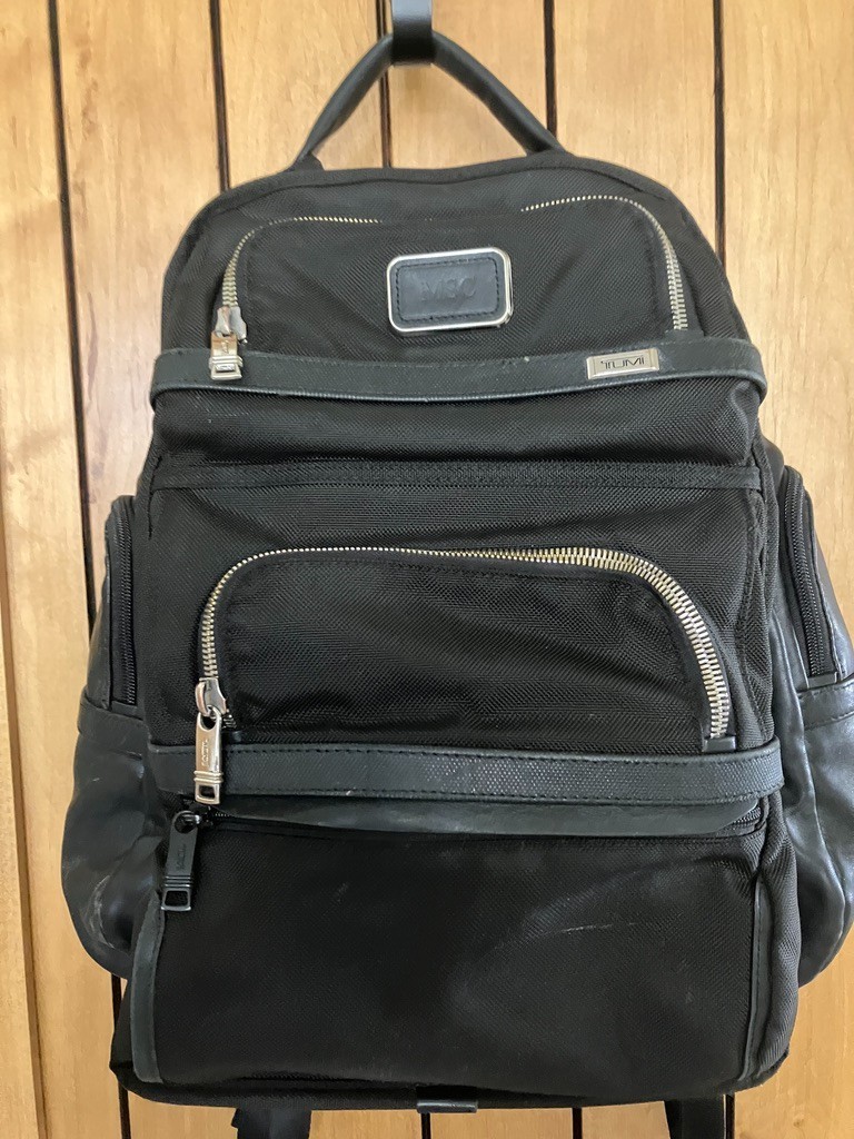 Tumi Alpha 3 Backpack – Black Ballistic Nylon and Leather Custom Monogram