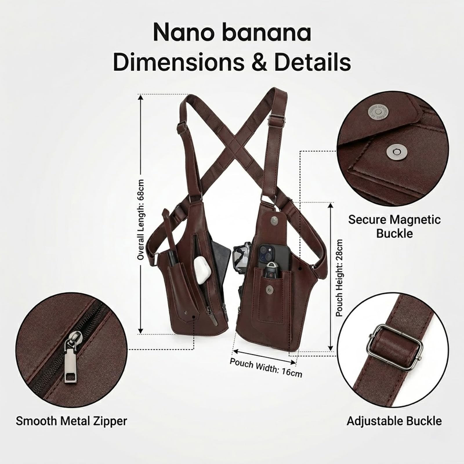 TXVGQMA 1 PC Men Anti Theft Hidden Underarm Shoulder Bag, 26x16x28cm, Brown