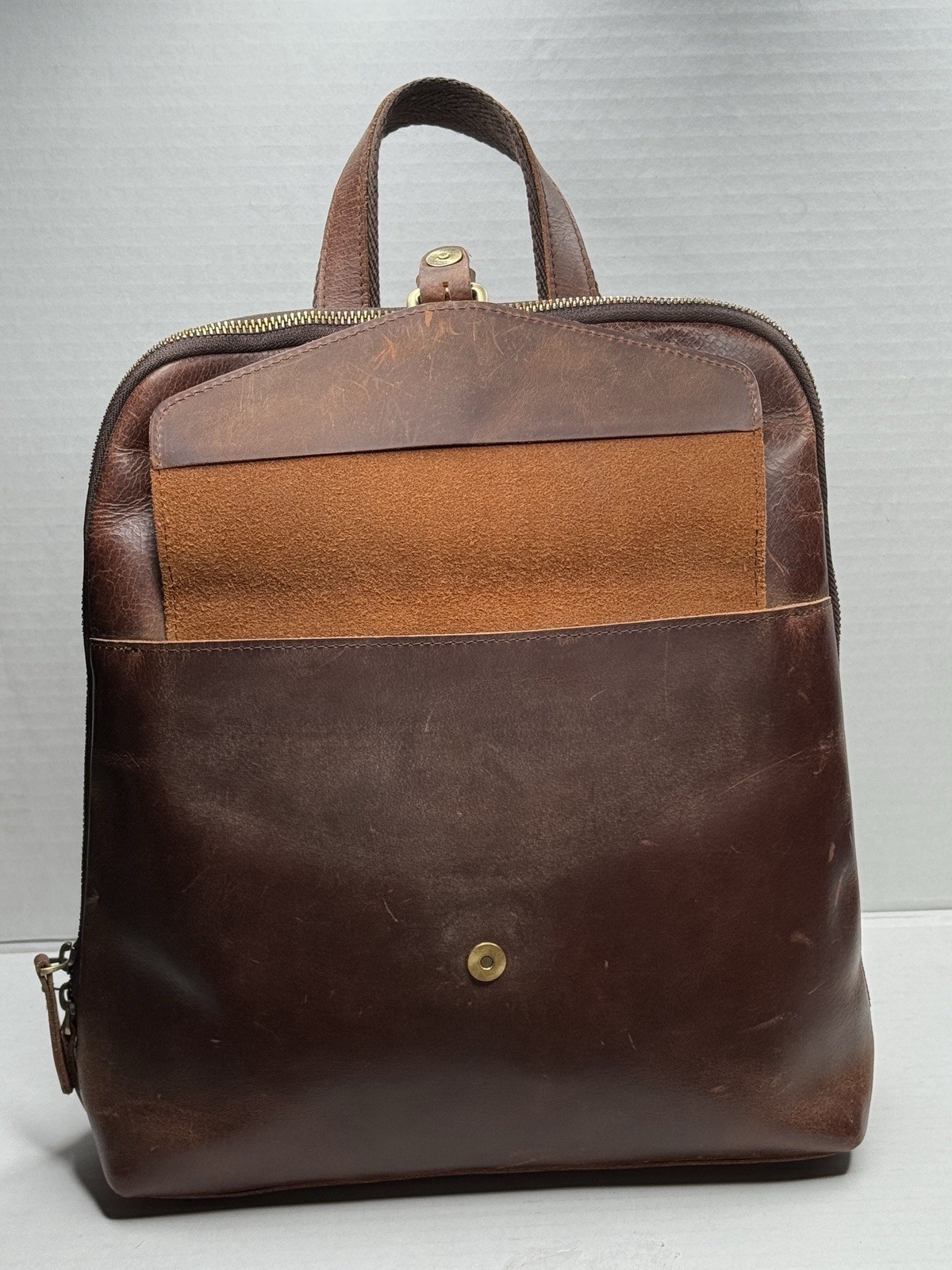 S-ZONE Genuine Buffalo Leather Backpack Purse Dark Brown Travel Laptop Bag 12.9”
