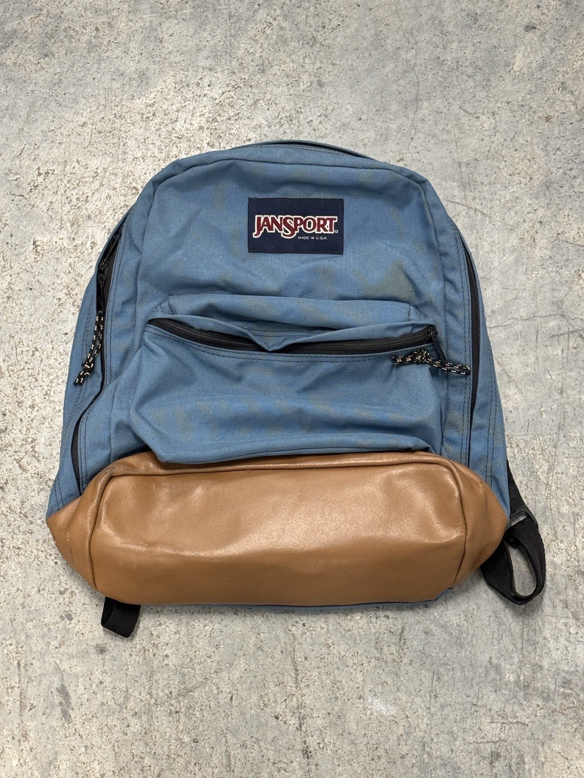 VTG Jansport Backpack Made In USA Light Blue Leather Bottom