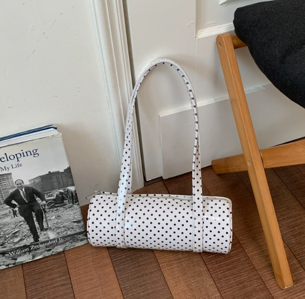 Womens Candy Color Polka Dot Barrel Bag PU Leather Shoulder Purse