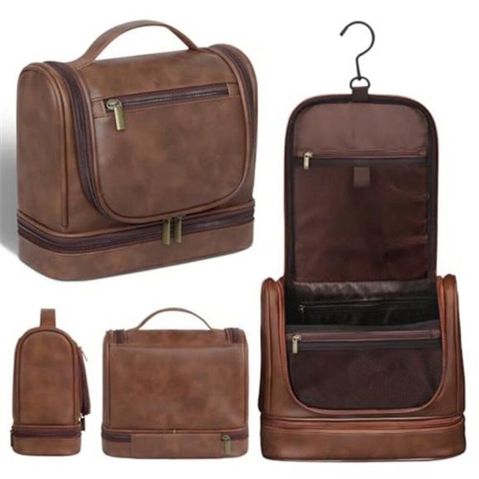Travel Toiletry Bag For Men and Women Leather Hanging Toiletry Organizer