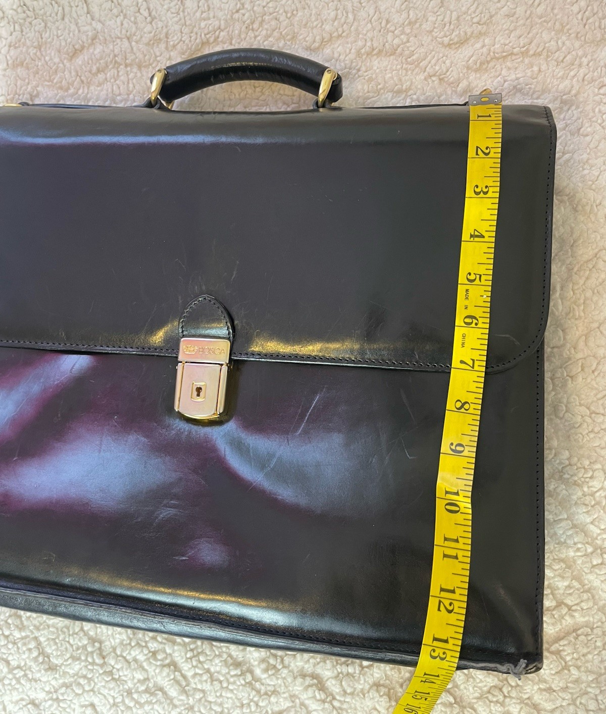 Vintage Bosca Old Leather Briefcase Flap over 3 Gusset Shoulder Bag