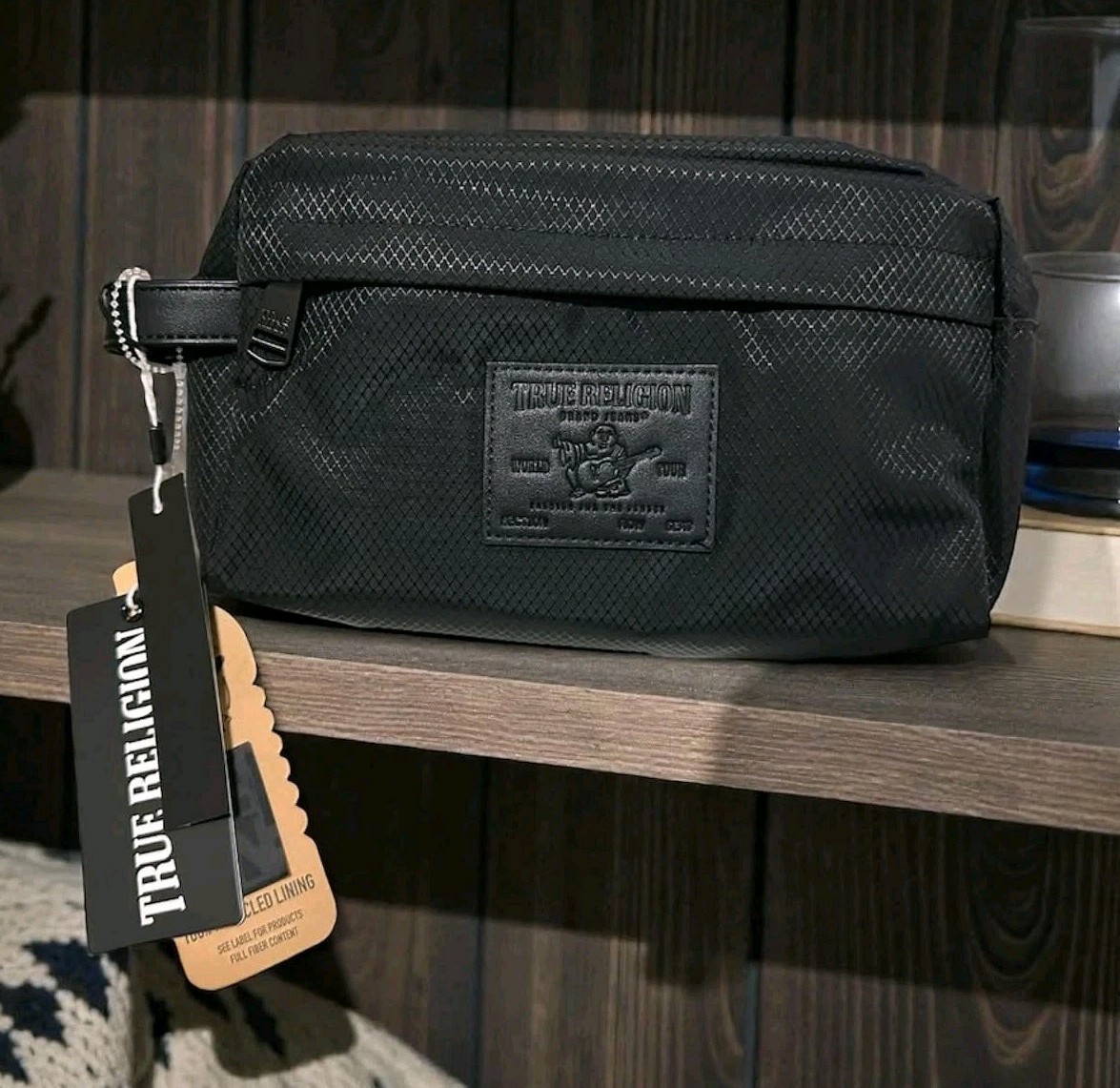 🔥 True Religion Men’s Toiletry Bag Black With Buddha Logo, 2 Travel Bottles NWT