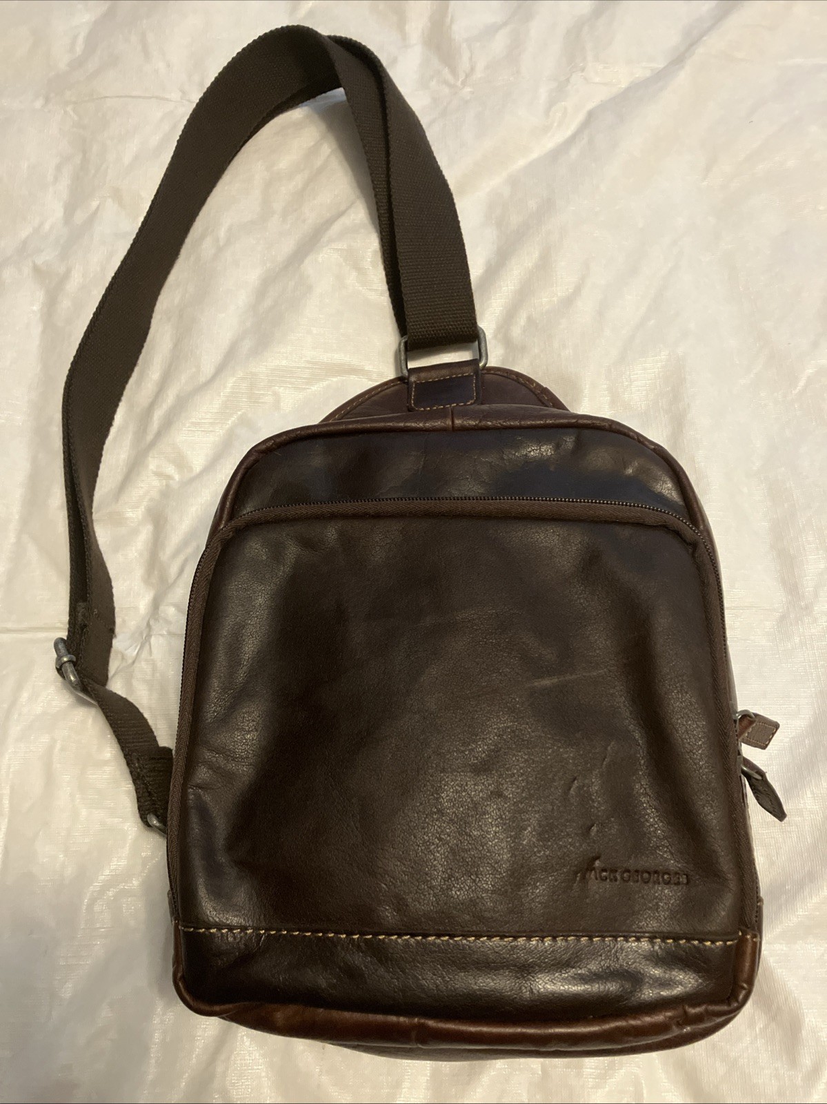 Jack Georges Brown Leather Backpack Zip Closure Adjustable Strap Lined Pockets