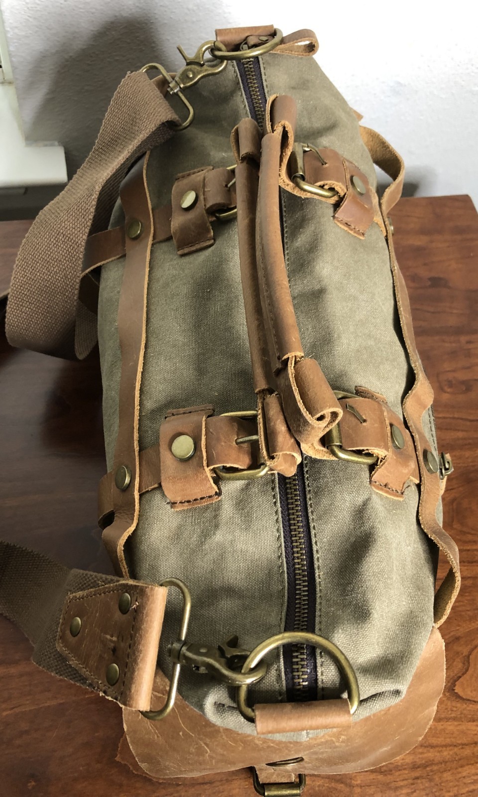 Vintage Canvas & Leather Duffel Bag – Heavy Duty Travel Weekender Tote Unbranded