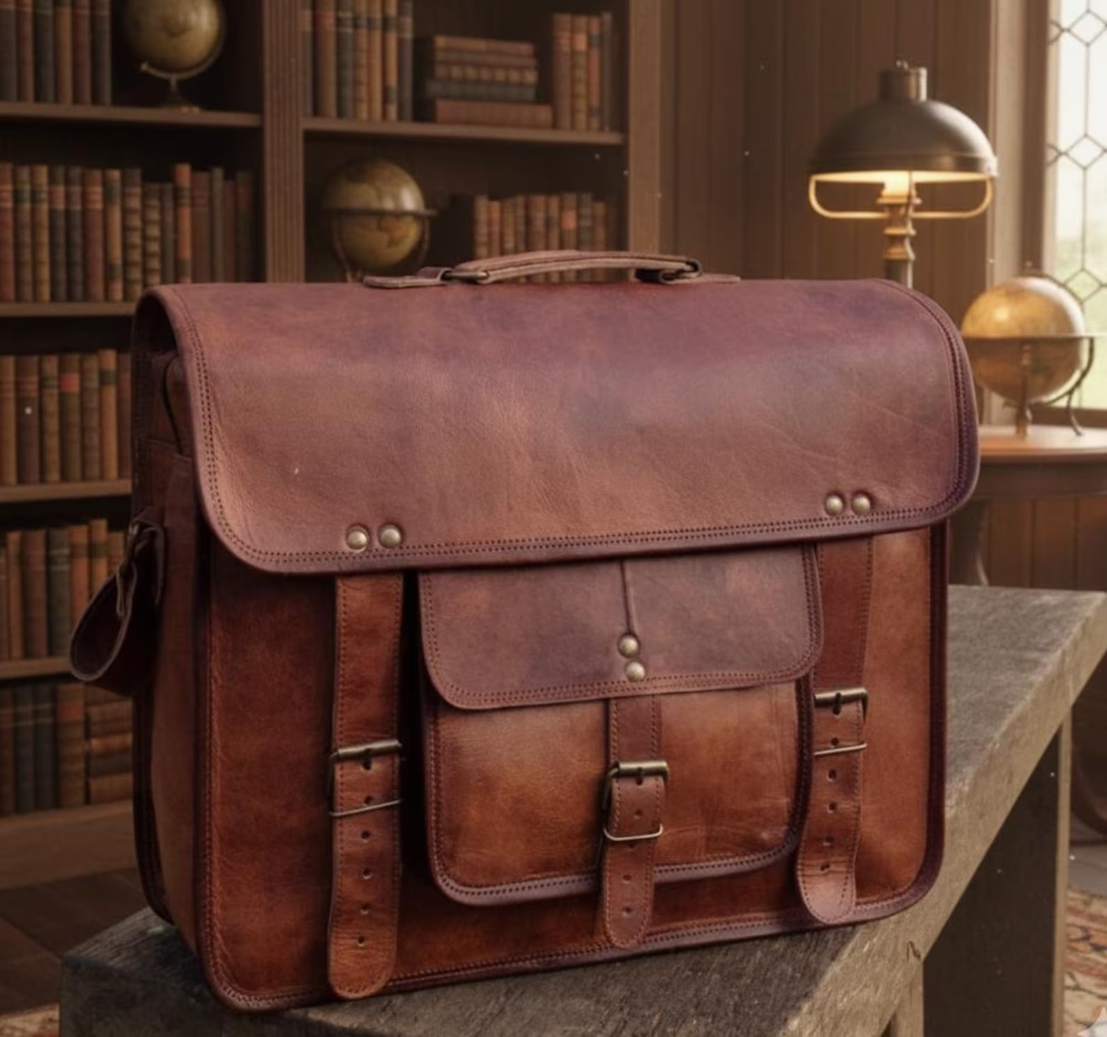 Men’s Vintage Leather Everyday Briefcase Laptop Case Messenger Shoulder Bag