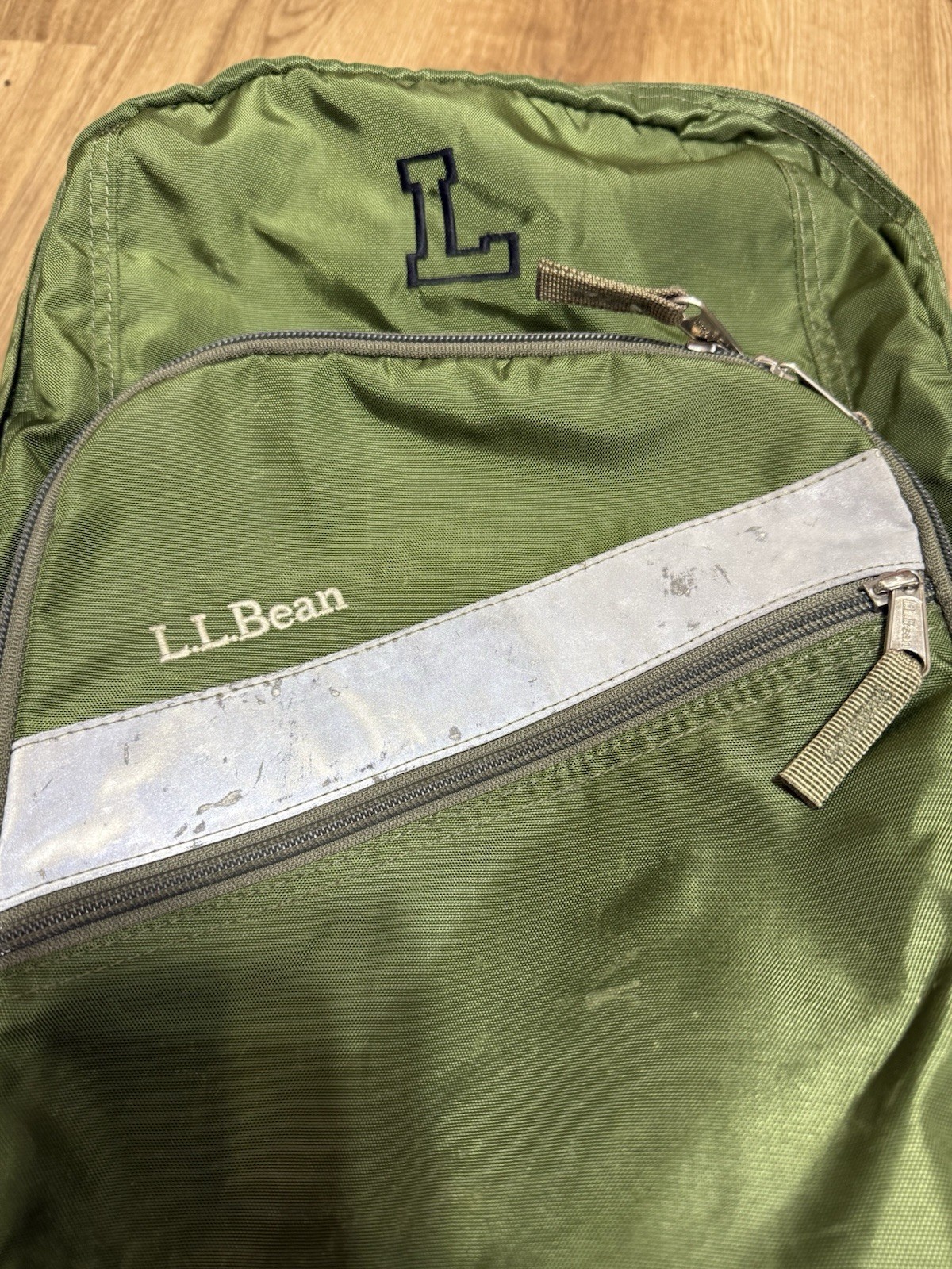 Vtg LL Bean Deluxe Reflective Backpack Nylon Green School Travel Hiking Daypack
