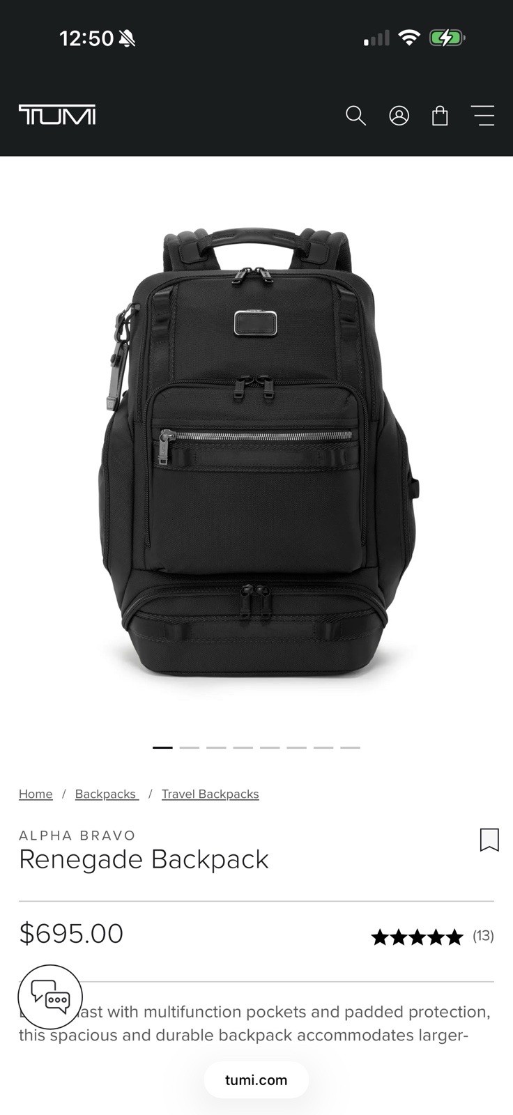 Tumi Alpha Bravo Renegade Backpack Ballistic Nylon Black Travel Bag
