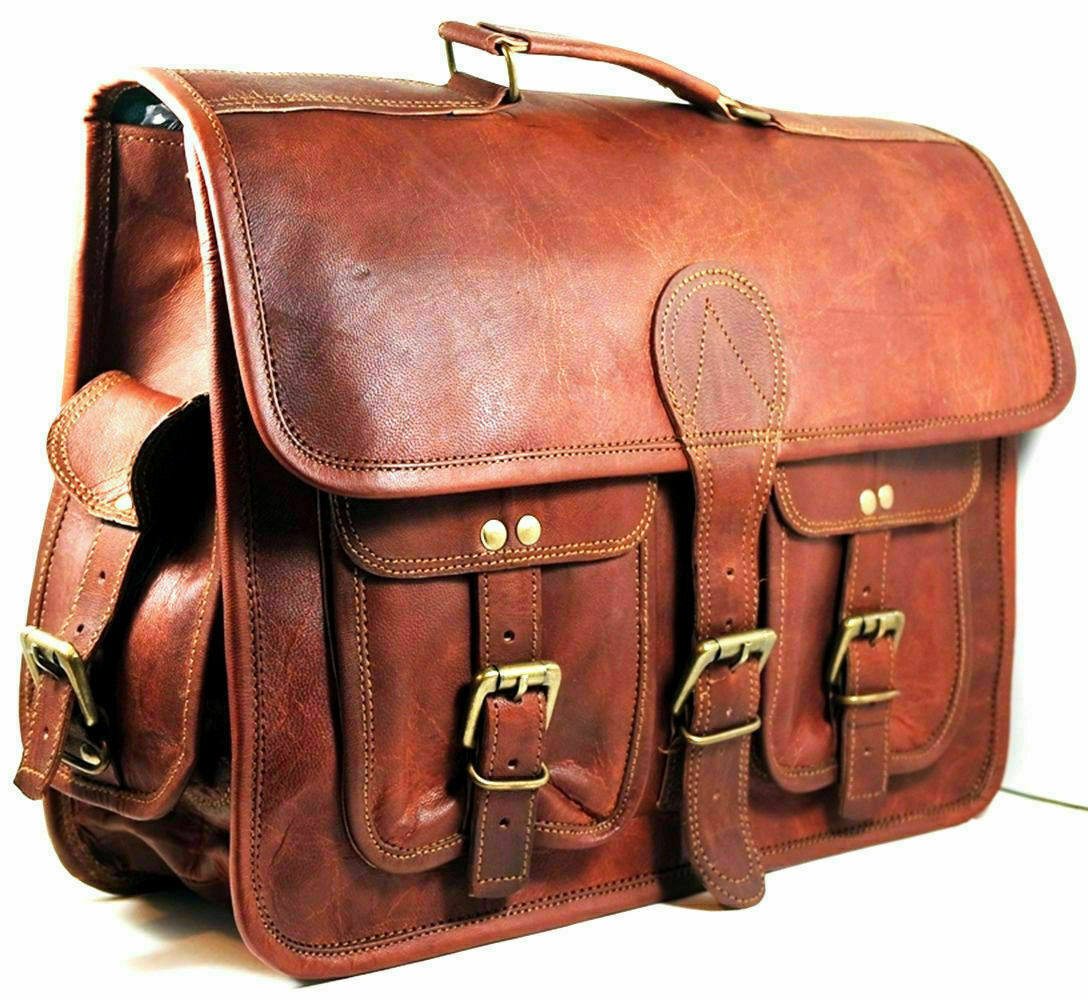 Leather Men’s Genuine Messenger Shoulder Laptop Case Bag Handmade High Profile