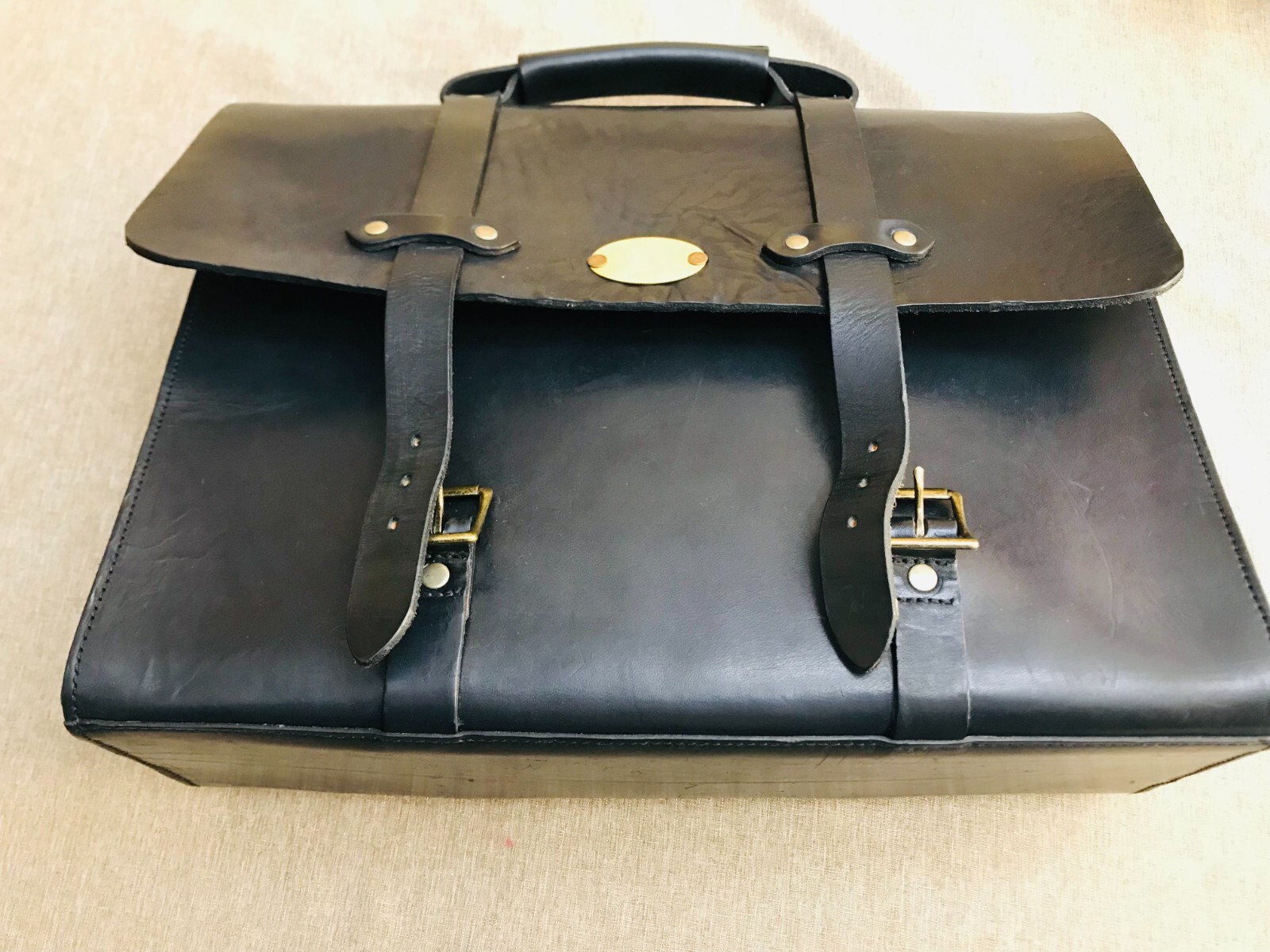 JACKSON WAYNE Black Heavy Saddle Leather Briefcase / Messenger Bag – US Made