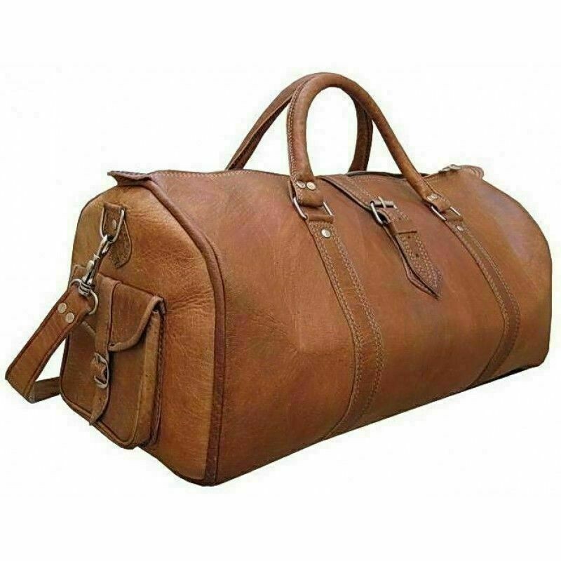 24″ Leather Genuine Travel Bag Duffle Gym Men Vintage Luggage Overnight Weekend