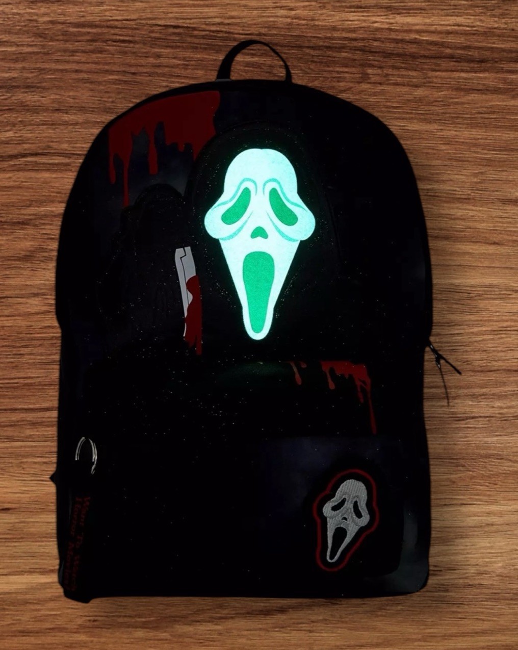 Scream Ghost Face Horror Slasher Halloween Glow In The Dark Black Large Backpack