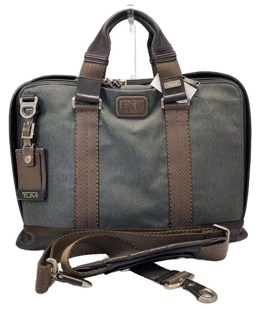 TUMI Alpha Bravo Andrews 2-Way Briefcase Gray Leather Nylon Men Business Handbag