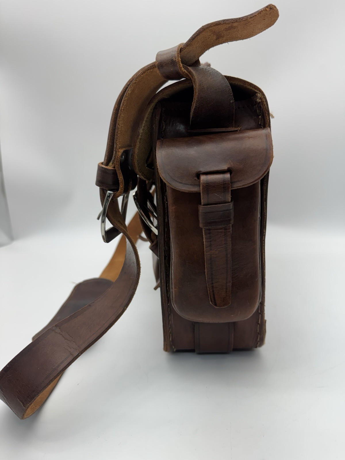 Vintage Full Grain Leather Messenger Bag Handmade Guatemala Heavy Satchel