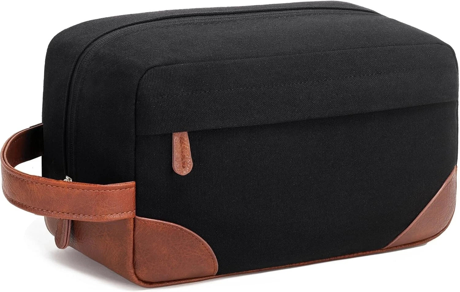 Large Toiletry Bag Water Resistant leather Canvas Hanging Dopp Kit Bag, Black