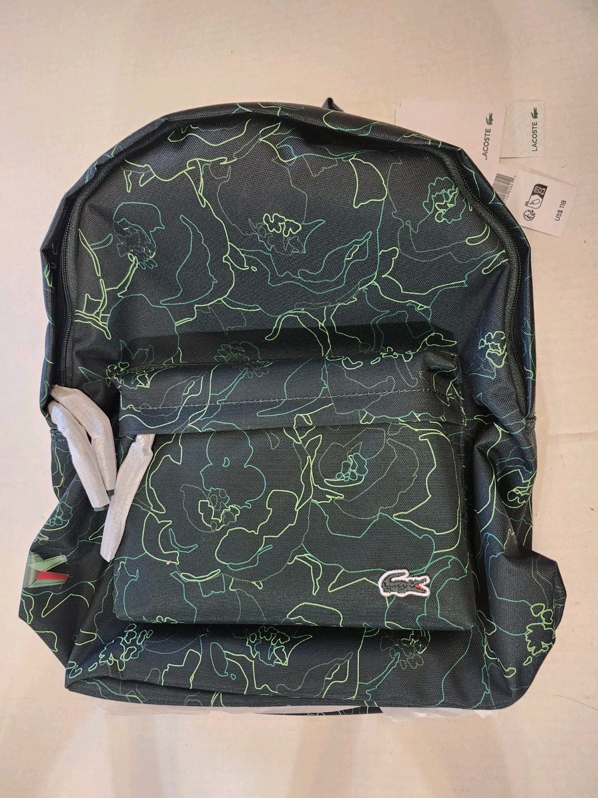 NEW lacoste Allover RG Green Flower Print Backpack NWTS Alligator