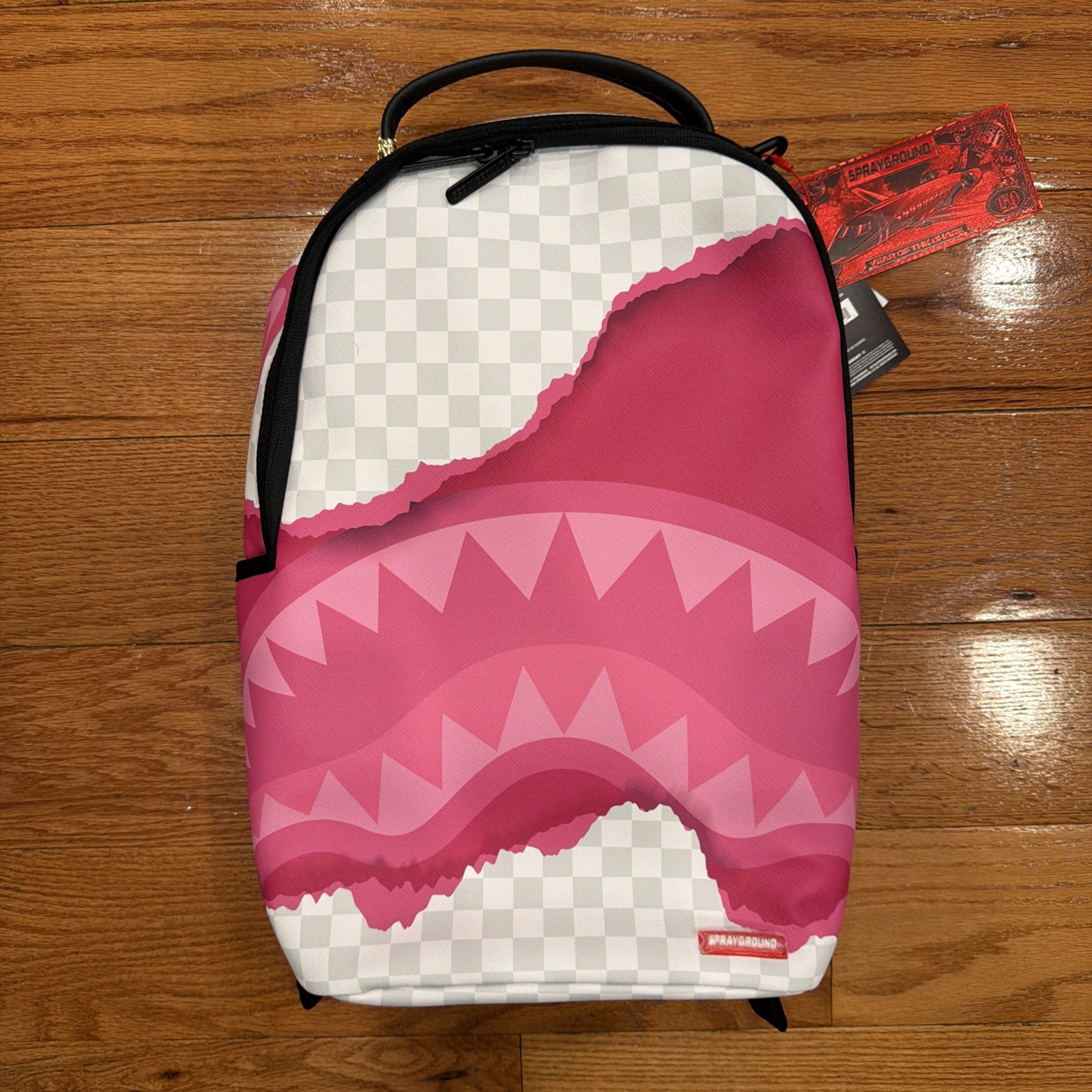 Sprayground Unmasked Backpack 3D Check Large Bookbag Pink White