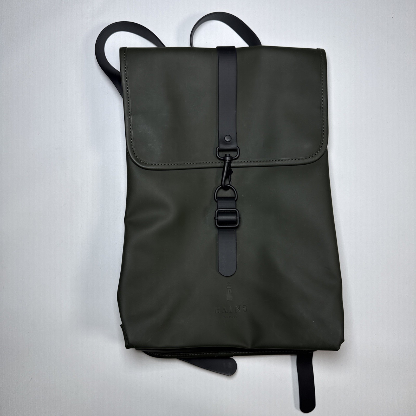 Rains Backpack Waterproof Matte Green Work School Computer Day Rucksack Bag