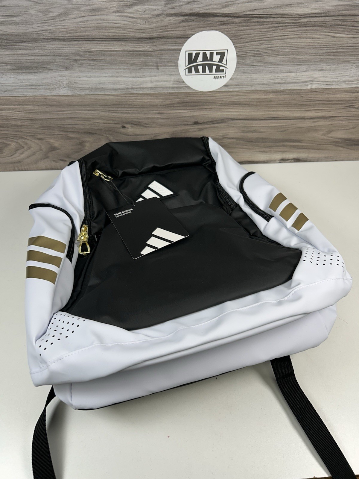 *RARE* Adidas SELECT Backpack White Black Gold Metallic KK8007 Limited Edition