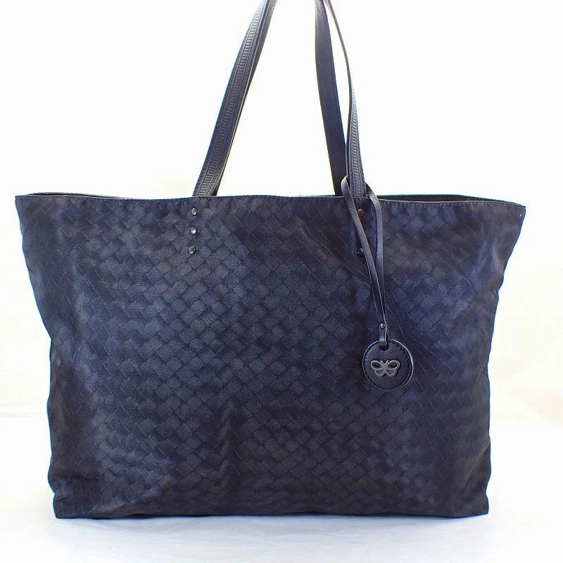 Bottega Veneta Treccio Mirage Nylon Tote Bag Handle Leather Black