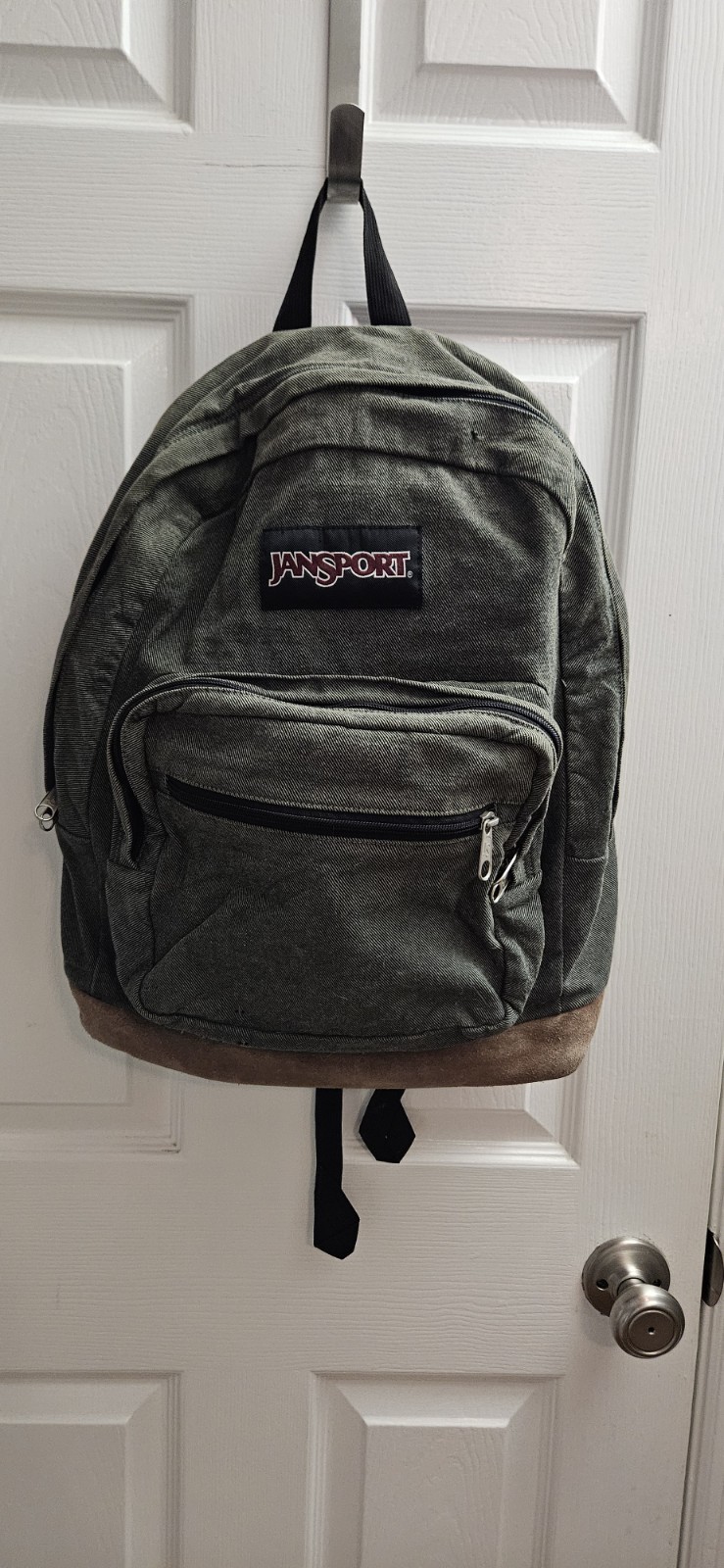 Jansport Military Green Canvas Suede Bottom Backpack
