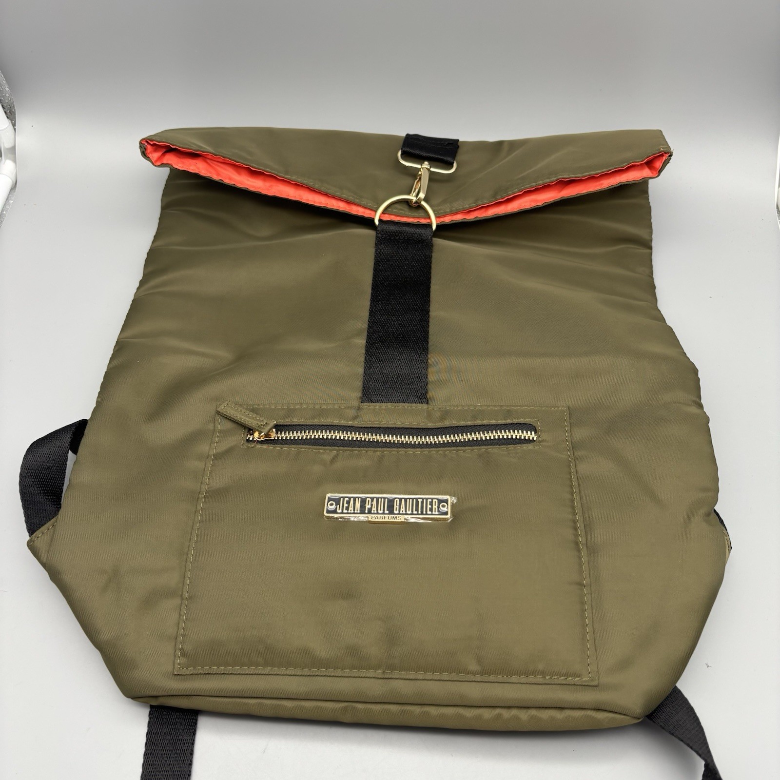NWOT Jean Paul Gaultier Parfums Olive Green Nylon Travel Weekend Backpack