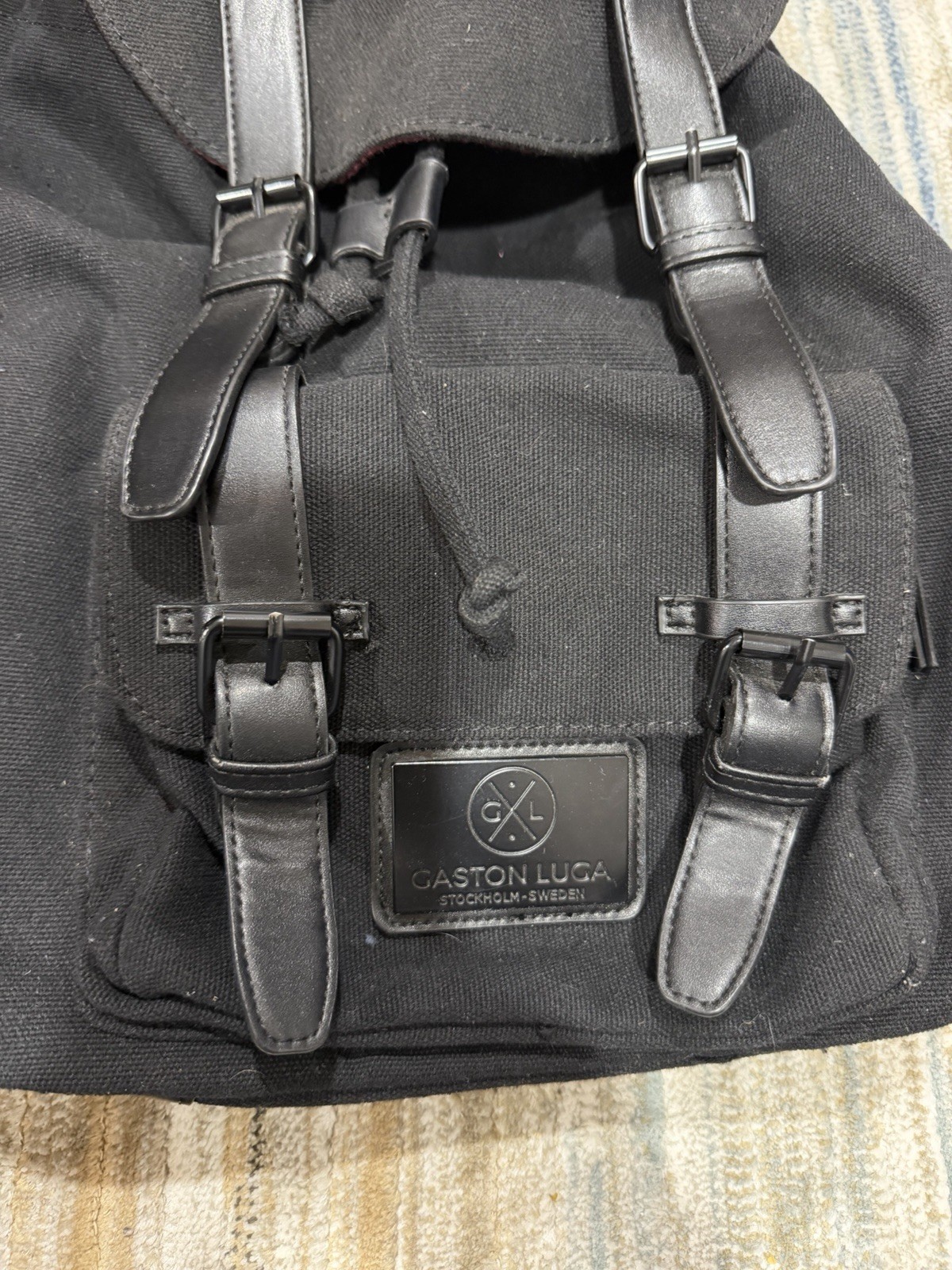 Gaston Luga Black Backpack Drawstring/Buckle Closure Adjustable Pockets Unisex